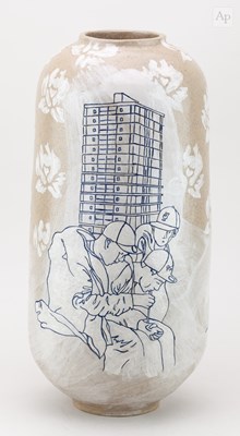 Lot 304 - EMILIE TAYLOR; a tall stoneware vessel...