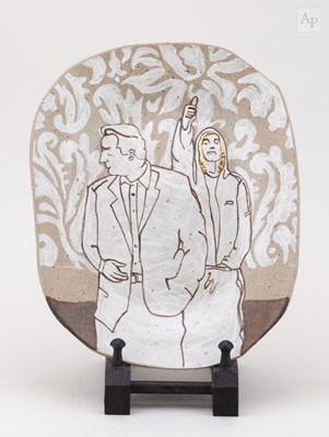 Lot 305 - EMILIE TAYLOR; an oval stoneware plate...