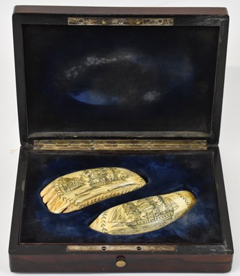 Lot 323 - A rare pair of early 19th century scrimshawed...