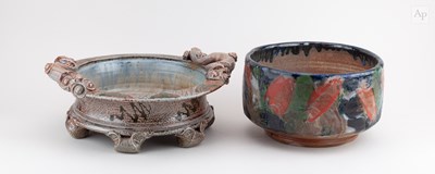 Lot 104 - RICHARD DEWAR; a large salt glazed twin...