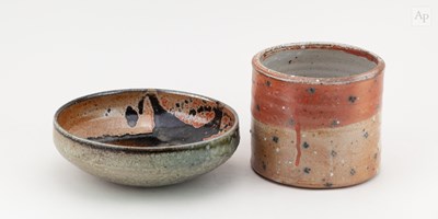 Lot 137 - A cylindrical salt glazed vessel, impressed...