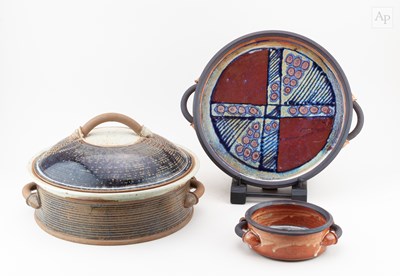 Lot 140 - A large stoneware casserole, impressed LT mark,...