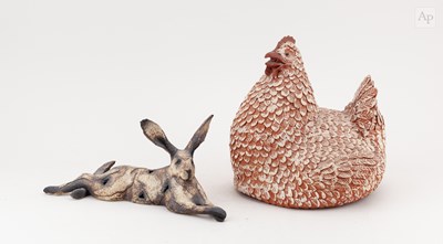 Lot 134 - An earthenware sculpture of a hen, height 21cm,...