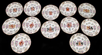 Lot 440 - SAMSON; twelve Chinese 18th century-style hand painted armorial plates