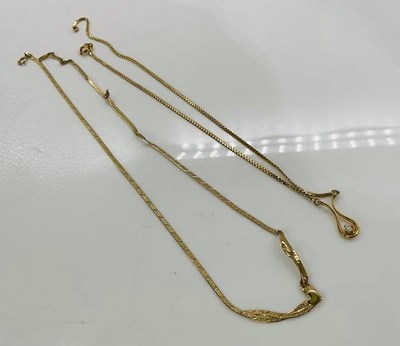 Lot 850 - Two 9ct gold chains, lengths 34.5cm and 40cm,...