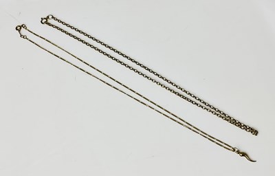 Lot 870 - Two 9ct gold chains, lengths 40cm and 38cm,...