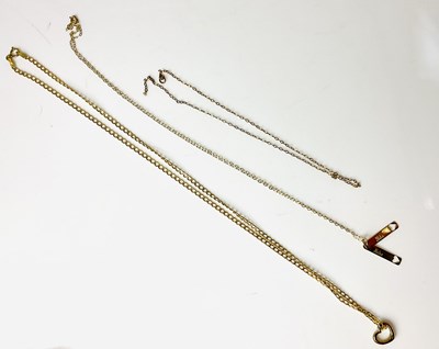 Lot 876 - Three 9ct gold chains (two badly af), combined...