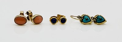 Lot 886 - Three pairs of 9ct gold and yellow metal...