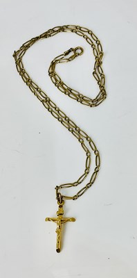 Lot 901 - A 9ct gold chain with crucifix pendant, length...