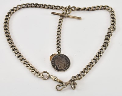Lot 659 - A 925 silver watch chain, suspending coins...