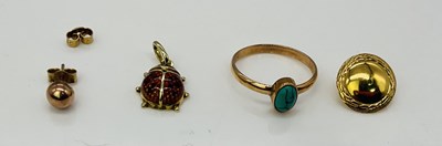 Lot 954 - A 9ct rose gold ring, size R, two 9ct gold...