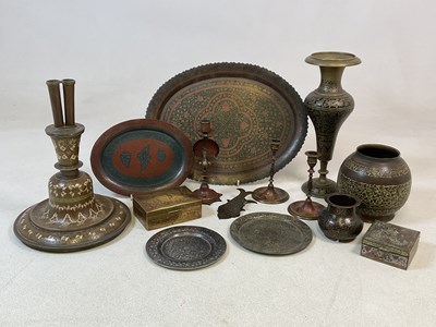 Lot 82 - A group of Indian and Pakistani inlaid metal...