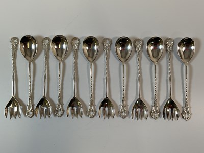 Lot 506 - A set of six 800 grade silver spoons and forks,...