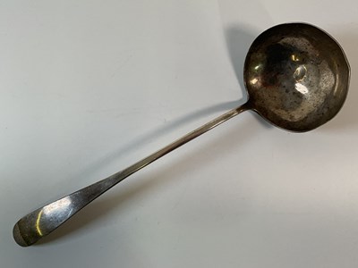 Lot 508 - A white metal unmarked soup ladle, length 35cm,...