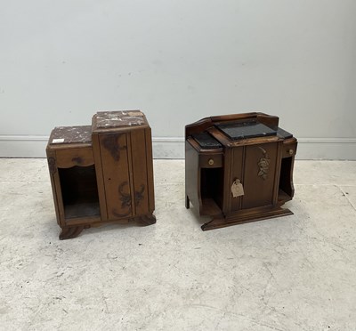 Lot 16 - Two Art Deco marble top oak side cabinets,...