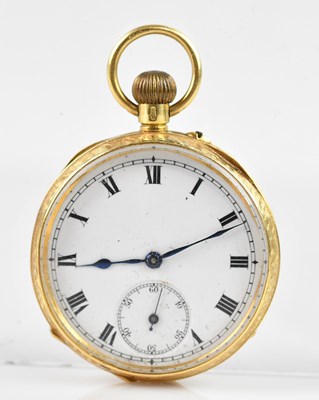 Lot 410 - An 18ct yellow gold crown wind open faced fob...