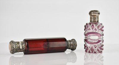 Lot 363 - A Victorian cranberry glass double-ended...