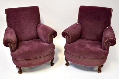 Lot 13 - A pair of early 20th century armchairs in plum...