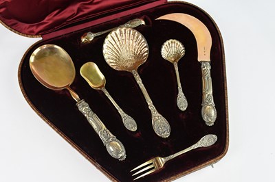 Lot 169 - A good French silver gilt seven piece serving...