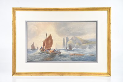 Lot 1094 - J ELLIOTT; watercolour, 'Pilchard Boats off...