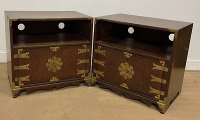 Lot 55 - A pair of Chinese wooden and brass mounted low...