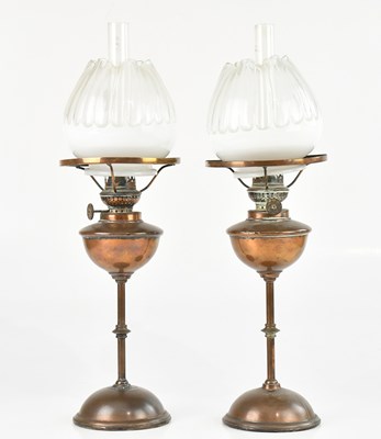 Lot 2034 - A pair of arts and crafts copper oil lamps,...