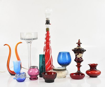 Lot 1791 - A collection of coloured glass including vases,...