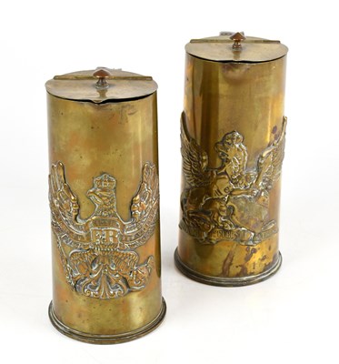 Lot 315 - Two large WWI Trench Art jugs, one set with...