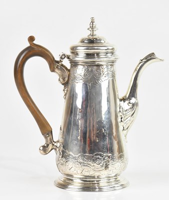 Lot 120 - A Georgian white metal coffee pot of tapering...