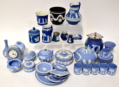 Lot 159 - WEDGWOOD; a quantity of blue ground jasperware...