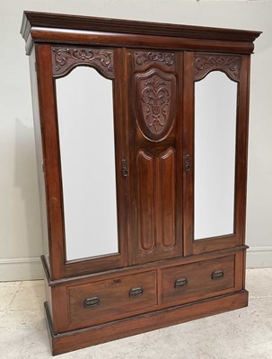 Lot 120 - A Victorian walnut twin door wardrobe, the...