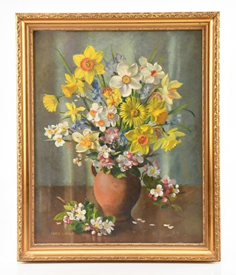 Lot 1114 - FRANK L MILLS; oil on board, still life of...