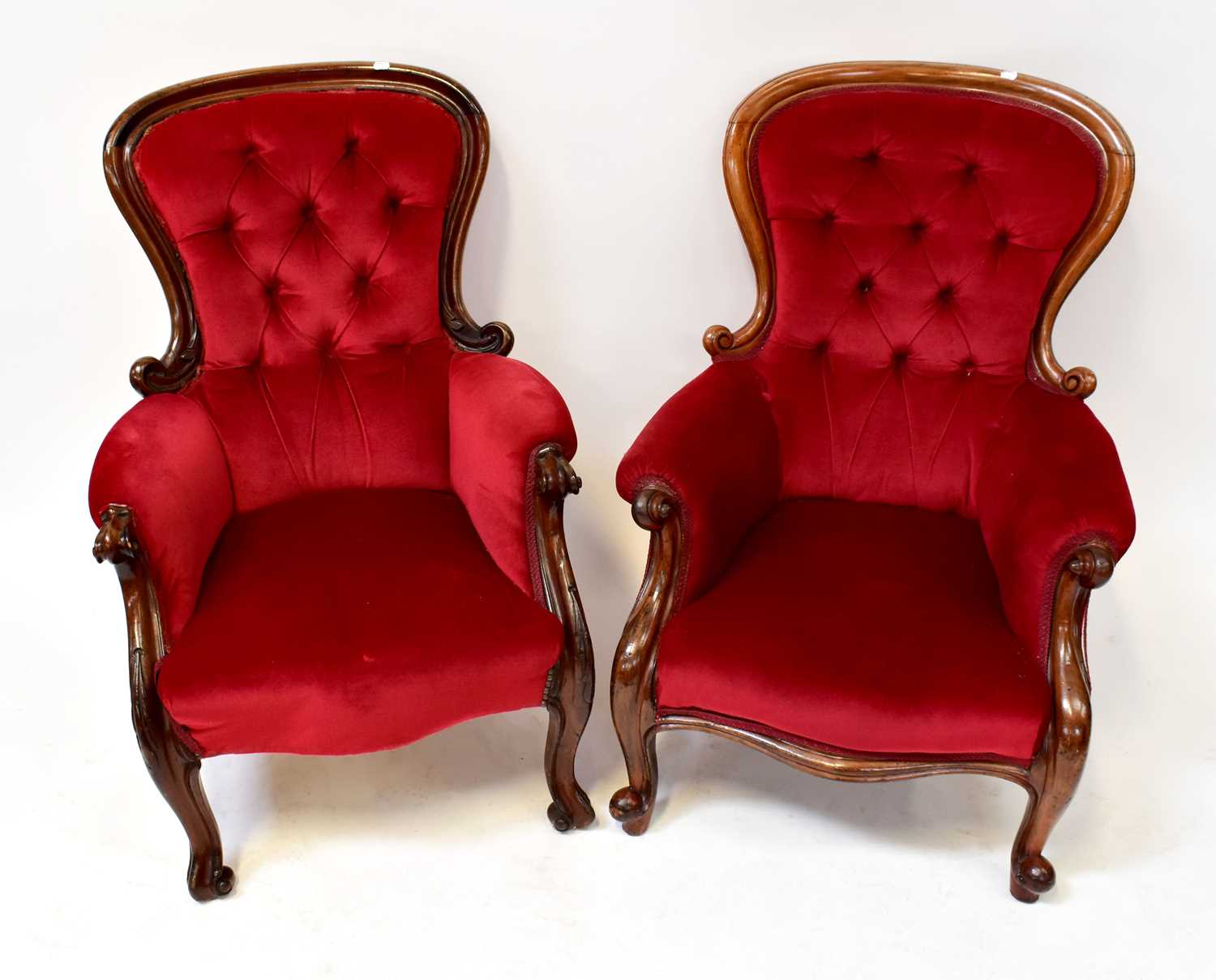 Lot 45 - A near pair of Victorian mahogany balloon-back...