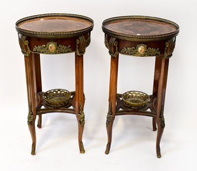 Lot 55 - A pair of circular brass-mounted inlaid side...