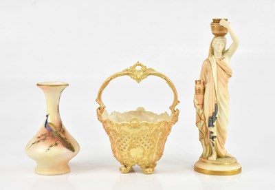 Lot 1918 - ROYAL WORCESTER; a blush ivory basket with...