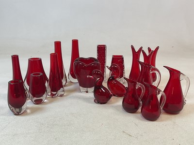 Lot 438 - WHITEFRIARS; a quantity of ruby red vases and...