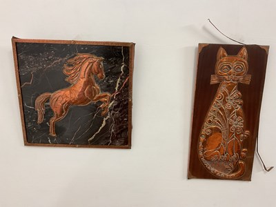 Lot 318 - An unusual embossed copper on marble plaque...