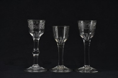 Lot 1781 - Three 19th century wine glasses including an...