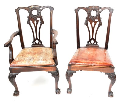 Lot 23 - A set of six carved mahogany Chippendale-style...