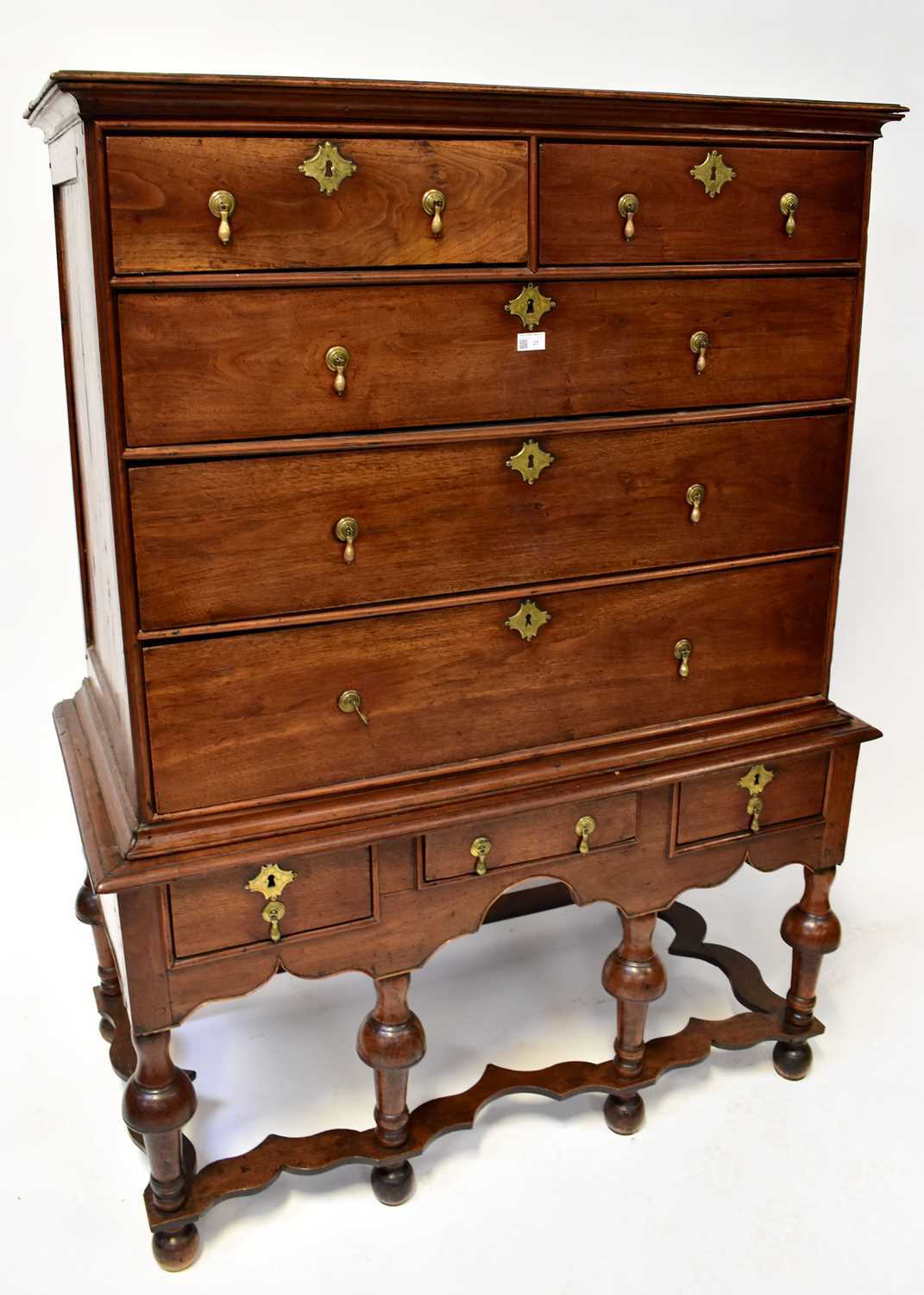 Lot 27 - A William and Mary mahogany chest on stand,...