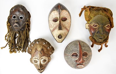 Lot 209 - Five tribal masks comprising a Mwana Pwo...