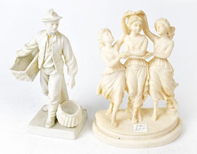 Lot 93 - A Parian ware figure of a man carrying wicker...