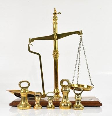 Lot 398 - AVERY; brass scales and weights, height 57cm.