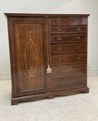 Lot 159 - An Edwardian inlaid mahogany wardrobe/tall boy...