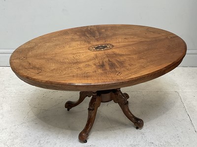 Lot 219 - A 19th century walnut oval loo table, height...