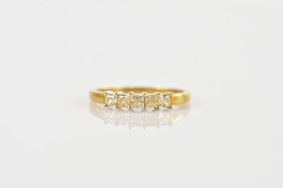 Lot 530 - 18ct yellow gold dress ring set with five...