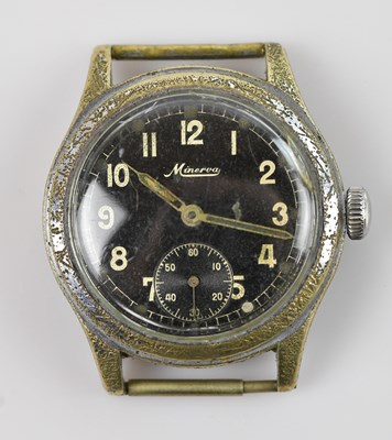Lot 574 - MINERVA; a military stainless steel wristwatch,...
