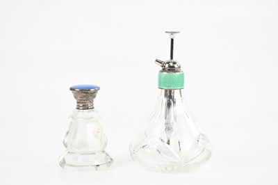 Lot 387 - A clear glass atomiser, with guilloché enamel...