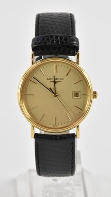 Lot 1431 - LONGINES; a gentleman's gold plated wristwatch,...