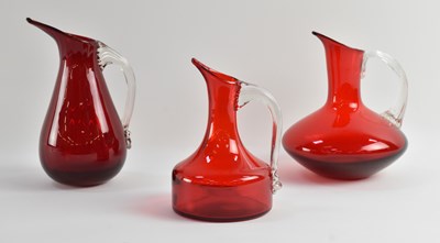 Lot WHITEFRIARS; three 1950s ruby red art glass...